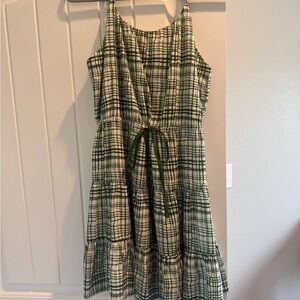 Green and cream striped dress
